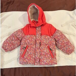 Mini Boden Girls 2-in-1 Floral Puffer Jacket Vest Detachable Hood Coat 5-6Y